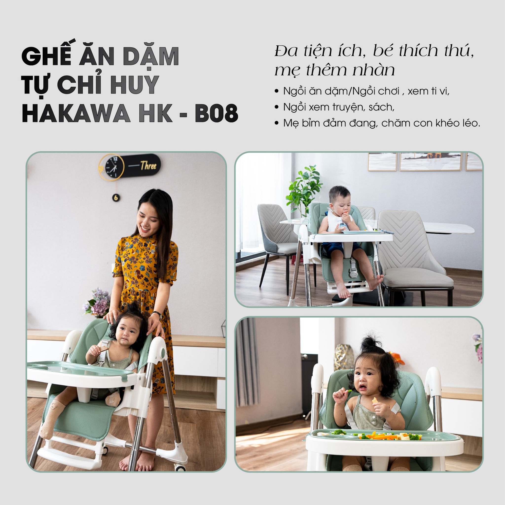 Ghế ăn dặm cho bé HAKAWA HK-B08 16 Ghế ăn dặm HK-B08 đa tiện ích bé thích thú mẹ thêm nhàn