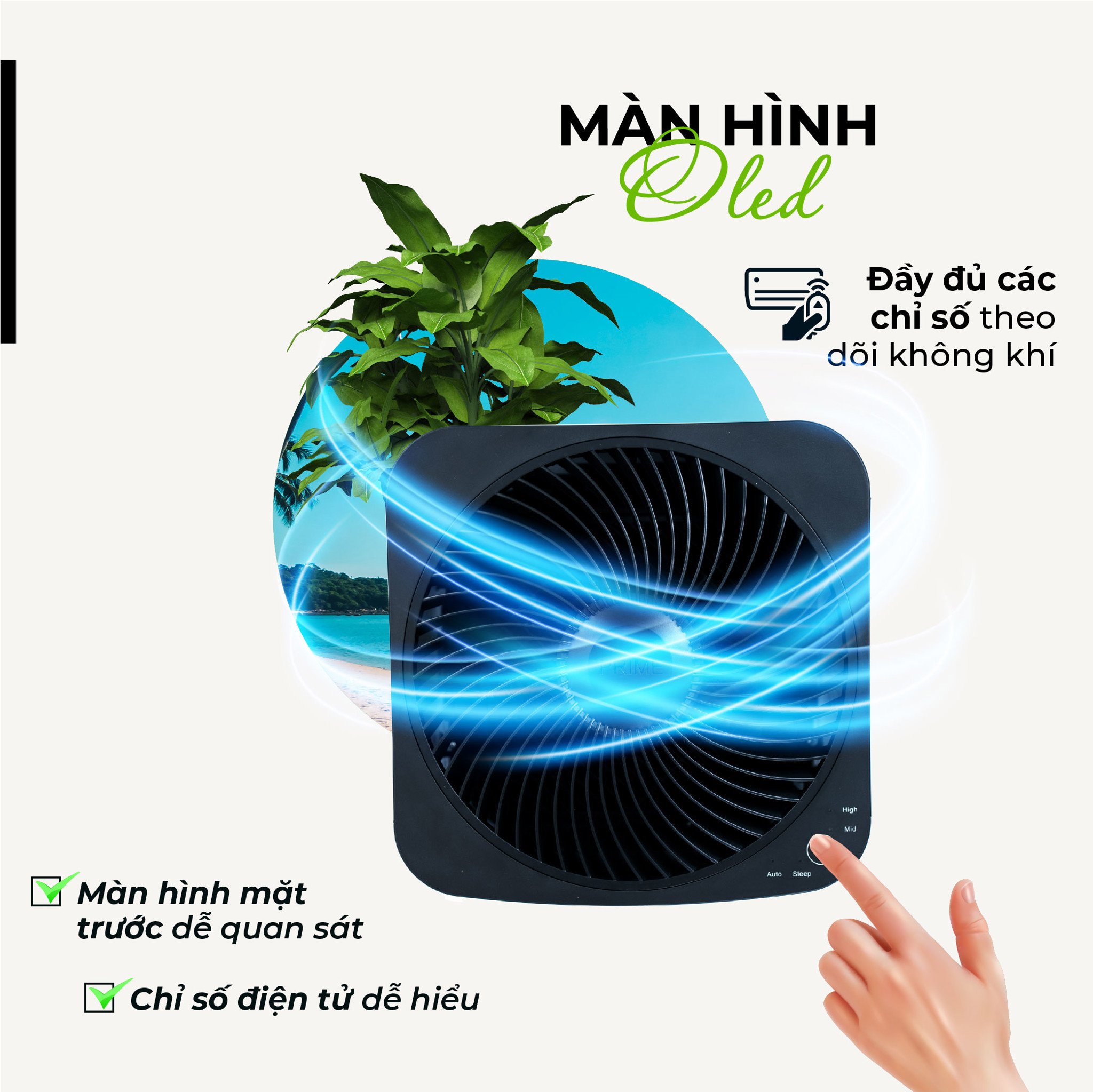 Máy lọc không khí HAKAWA HK-K3 12 Màn hình thể hiện đầy đủ các chỉ số theo dõi không khí, chỉ sổ điện tử dễ hiểu