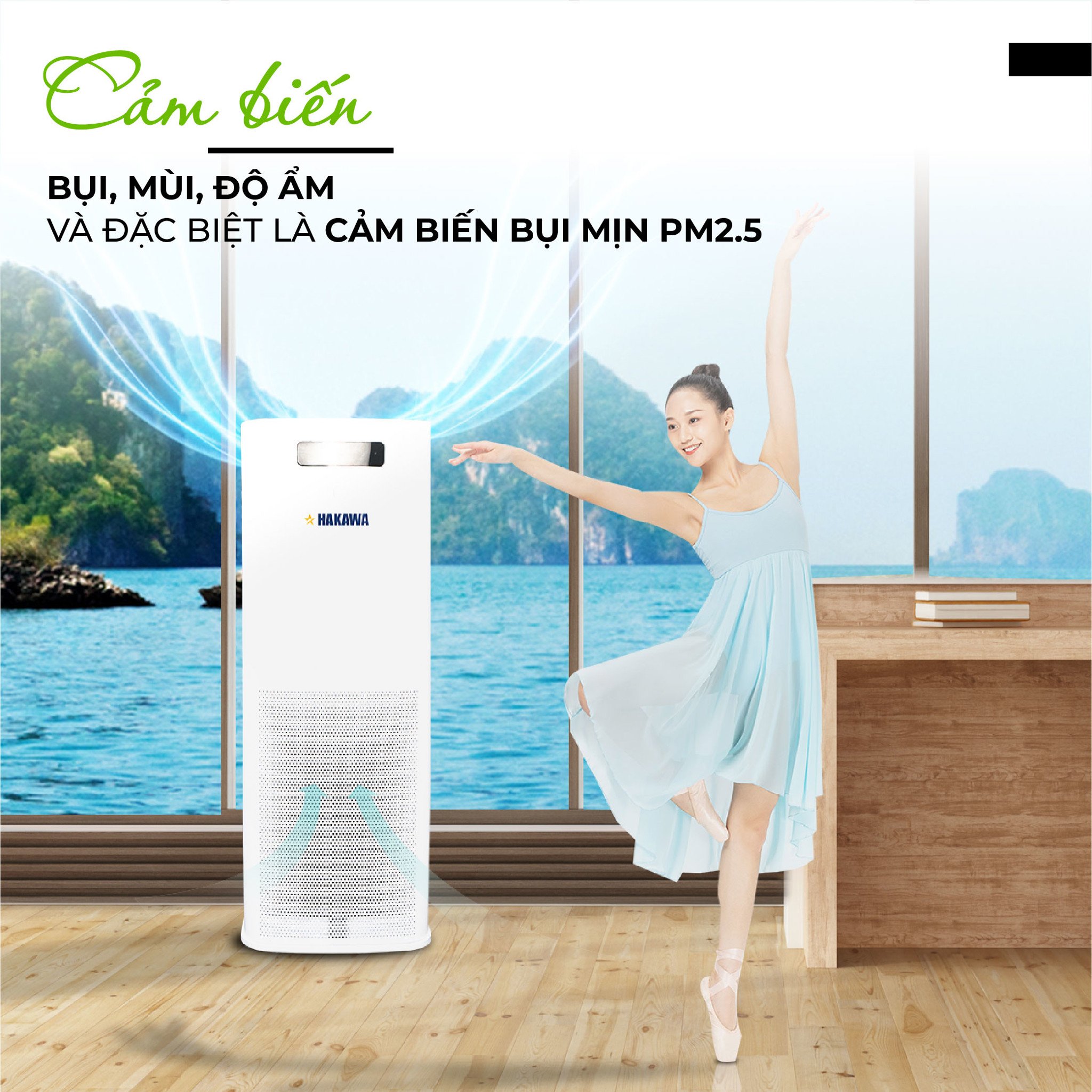 Máy lọc không khí HAKAWA HK-K3 16 Cảm biến máy K3 phát hiện và cảnh bảo chính xác bụi, mùi, độ ẩm và đặc biệt là cảm biến mụi mịn PM2.5