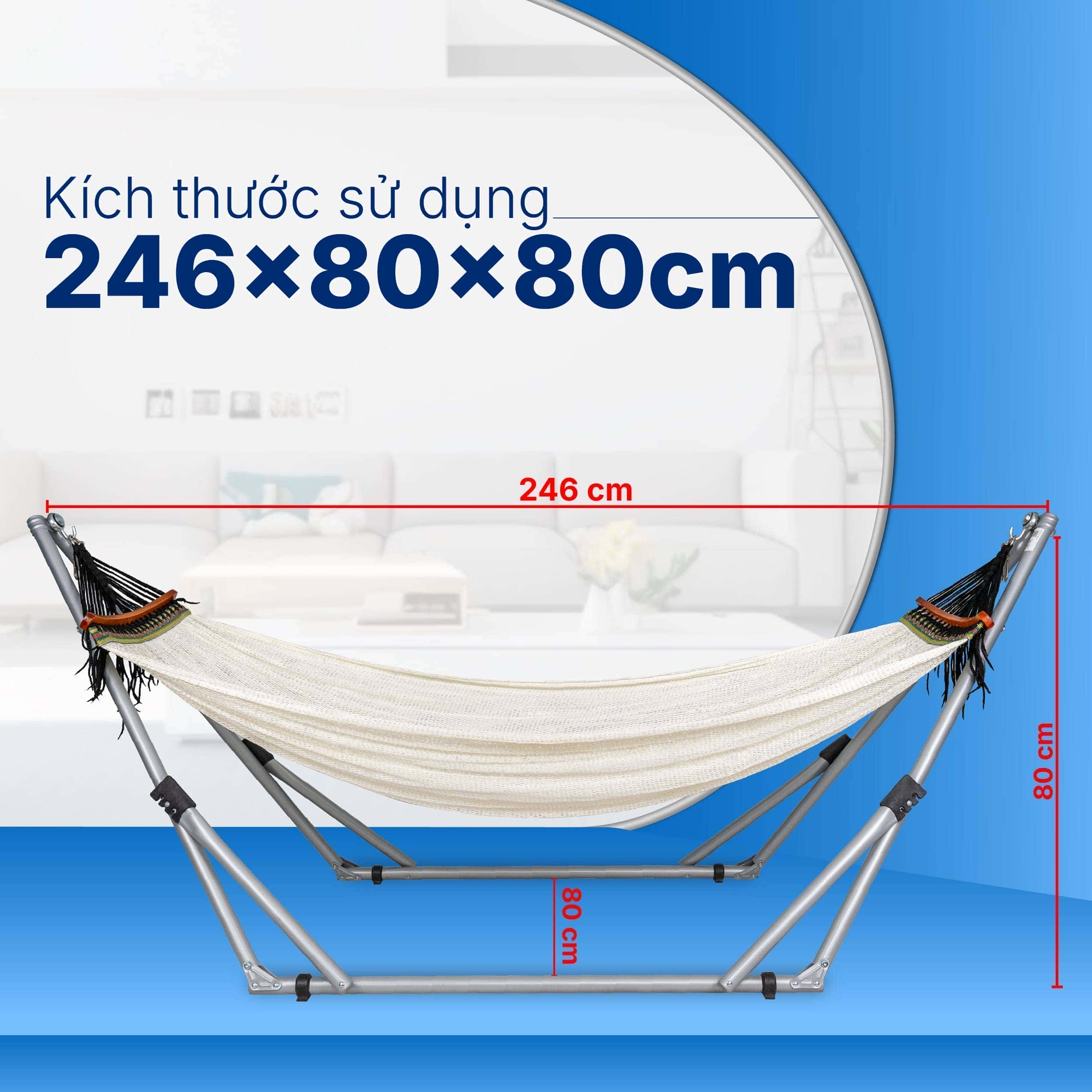 Võng xếp khung thép HAKAWA HK-V35 16 Kích thước sử dụng võng HAKAWA HK-V35