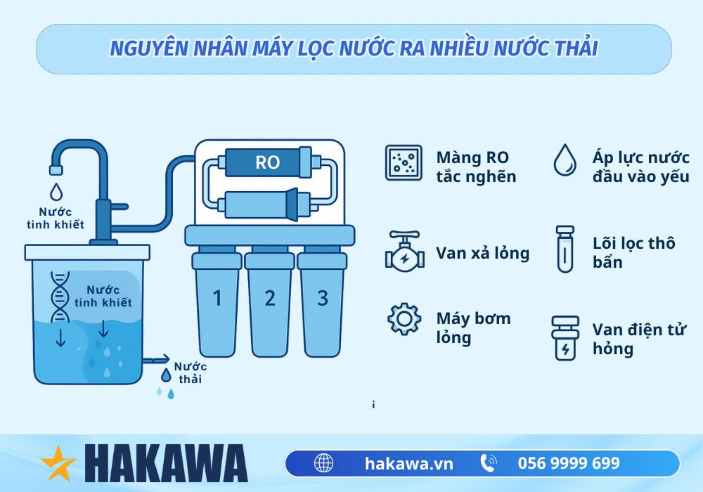 Máy lọc nước ra nhiều nước thải: Nguyên nhân và cách khắc phục tại nhà 5 Nguyên nhân máy lọc nước ra nhiều nước thải