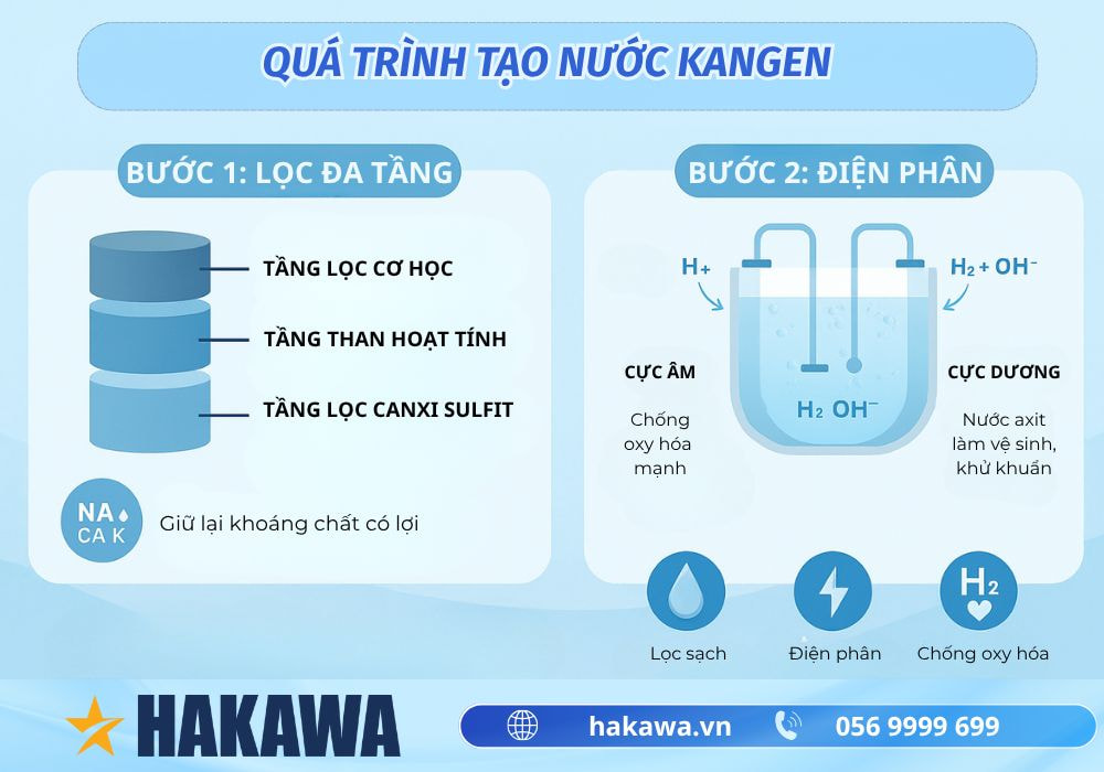 Nước Kangen là gì? Tác dụng của nước Kangen đối với sức khỏe 6 quá trình tạo nước kangen