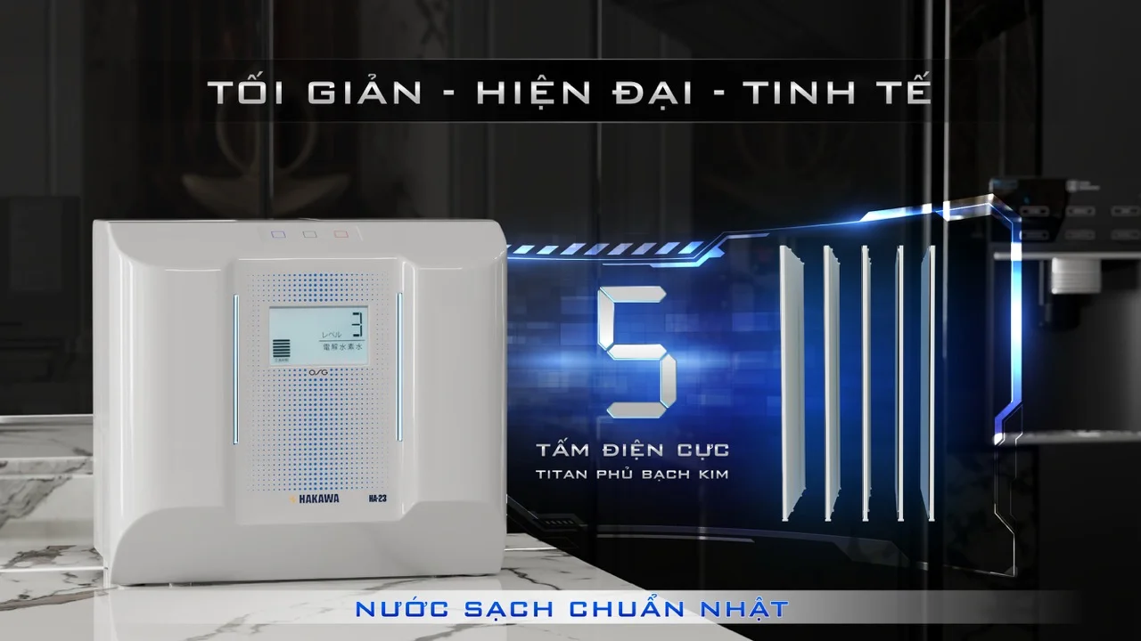 Máy lọc nước ion kiềm HAKAWA HA-23 14 5 tấm điện cực titan phủ bạch kim hiệu suất cao