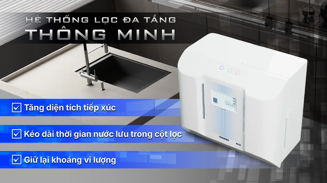 Máy lọc nước ion kiềm HAKAWA HA-23 15 Hệ thống đa tầng lọc thông minh giữ khoáng cần thiết
