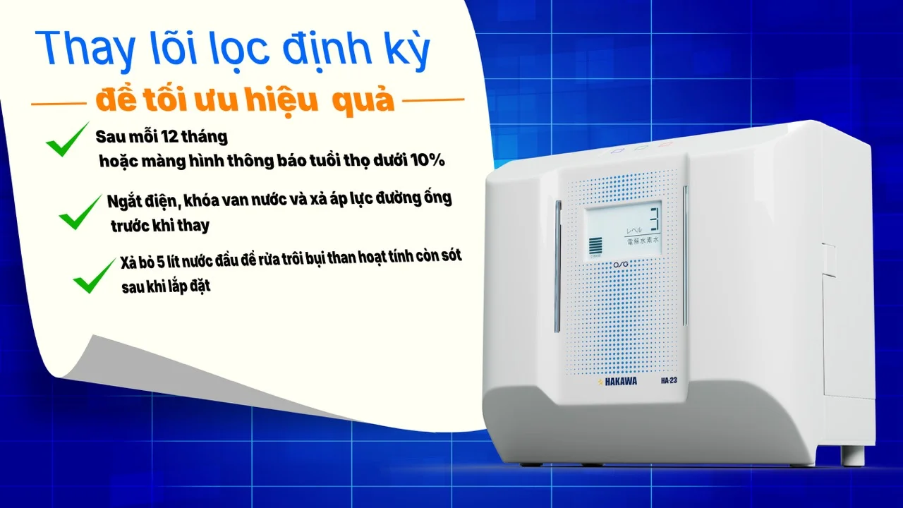 Máy lọc nước ion kiềm HAKAWA HA-23 21 Lịch thay lõi lọc định kỳ để tối ưu hiệu suất