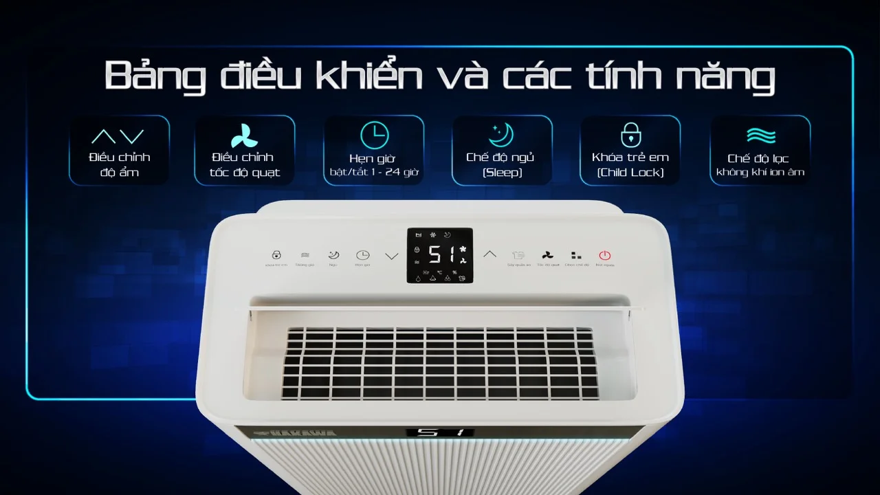 Máy hút ẩm Hakawa M320 22 Bảng điều khiển và các tính năng thông minh