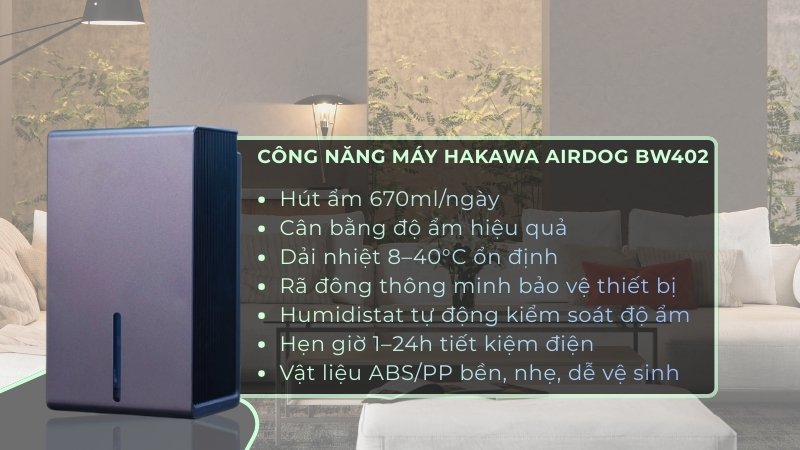 Máy hút ẩm mini Hakawa Airdog BW402 15 Công năng máy Hakawa Airdog BW402