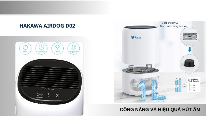 Máy hút ẩm mini Hakawa Airdog D02 15 Thiết kế tiện ích và công năng sản phẩm