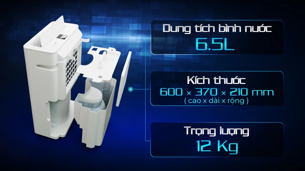 Máy hút ẩm Hakawa M320 19 Dung tích bình nước 6.5L