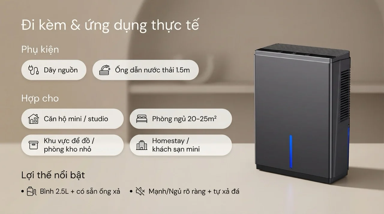 Máy hút ẩm mini Hakawa BW401 18 Phụ kiện đi kèm máy hút ẩm mini Hakawa BW401