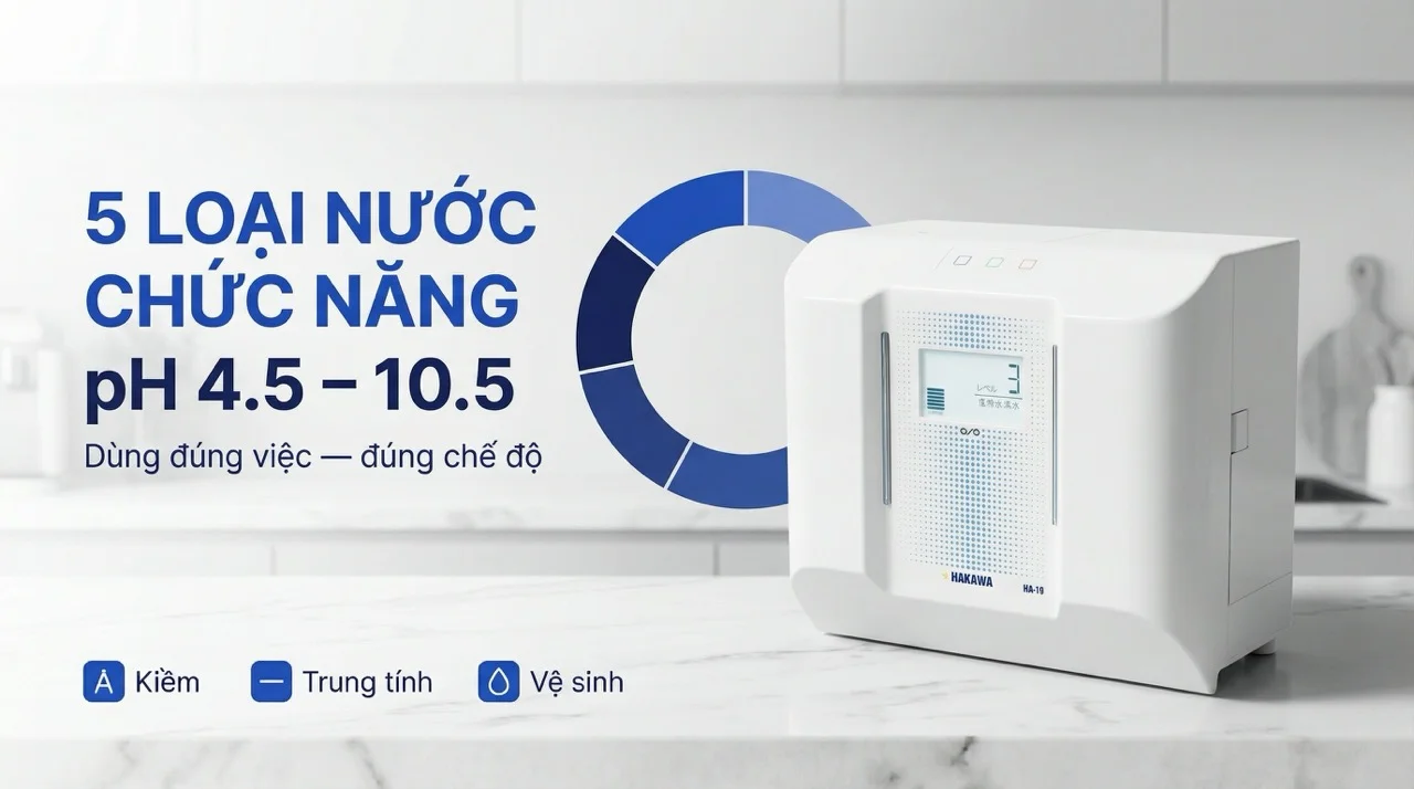 Máy lọc nước ion kiềm Hakawa HA-19 18 5 chế độ nước trên máy Hakawa HA-19