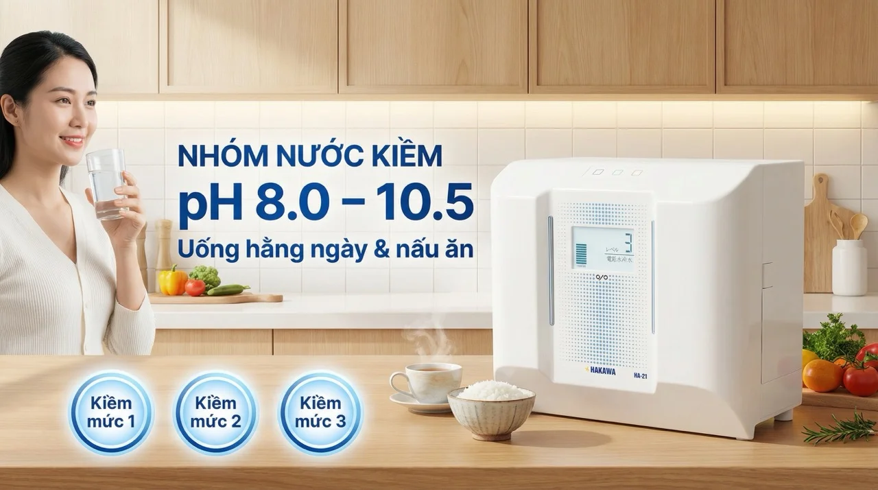 Máy lọc nước ion kiềm Hakawa HA-21 17 Nước kiềm (pH 8.0 - 10.5)