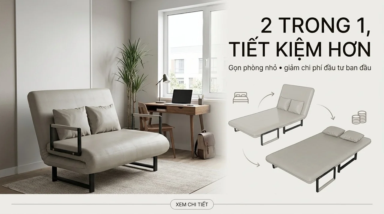 Sofa Giường Giá Rẻ Dưới 2 Triệu - Mua Ở Đâu Chất Lượng? 7 2 trong 1, tiết kiệm hơn
