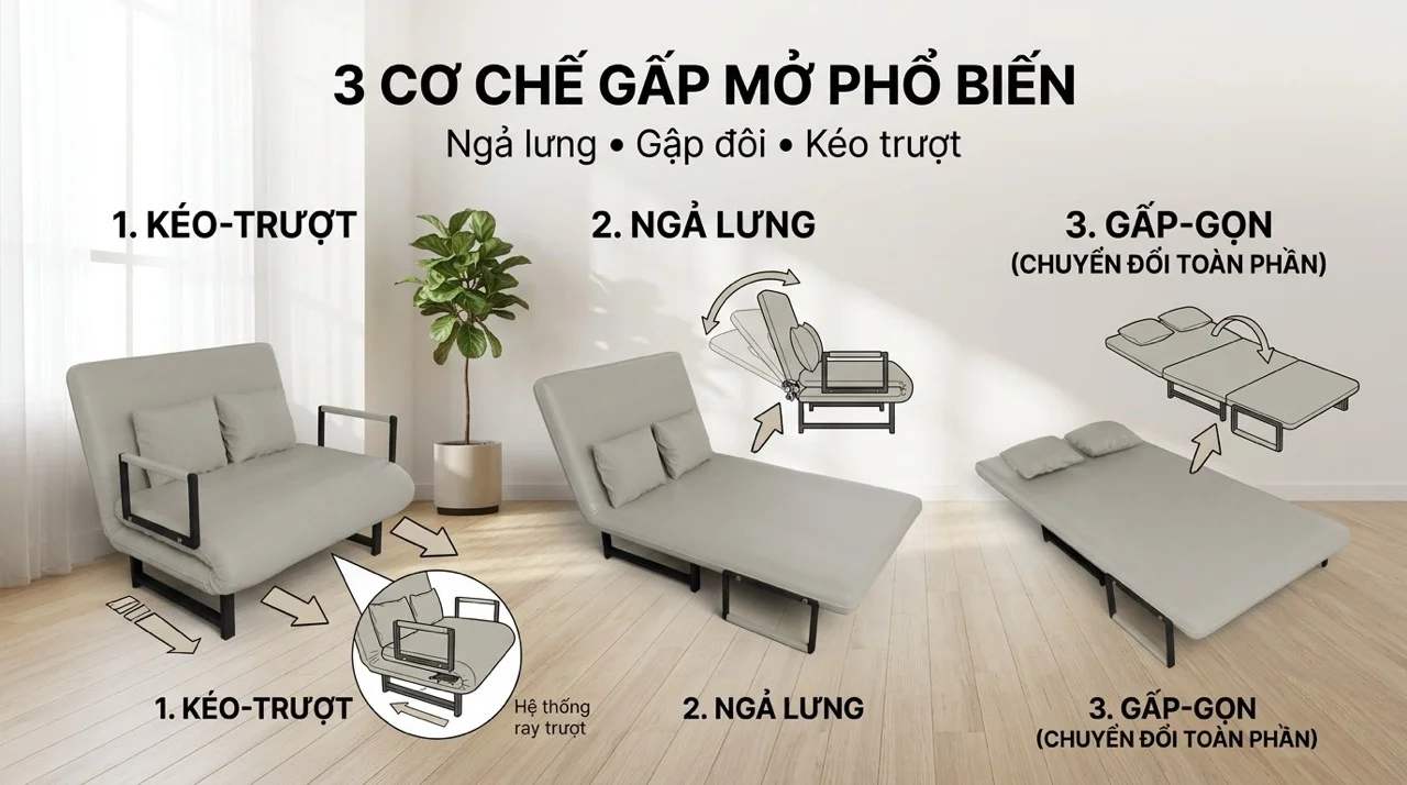 Sofa Giường Gấp Gọn - Giải Pháp Tiết Kiệm Diện Tích 7 3 Cơ Chế Gấp Mở Sofa Giường Phổ Biến Nhất