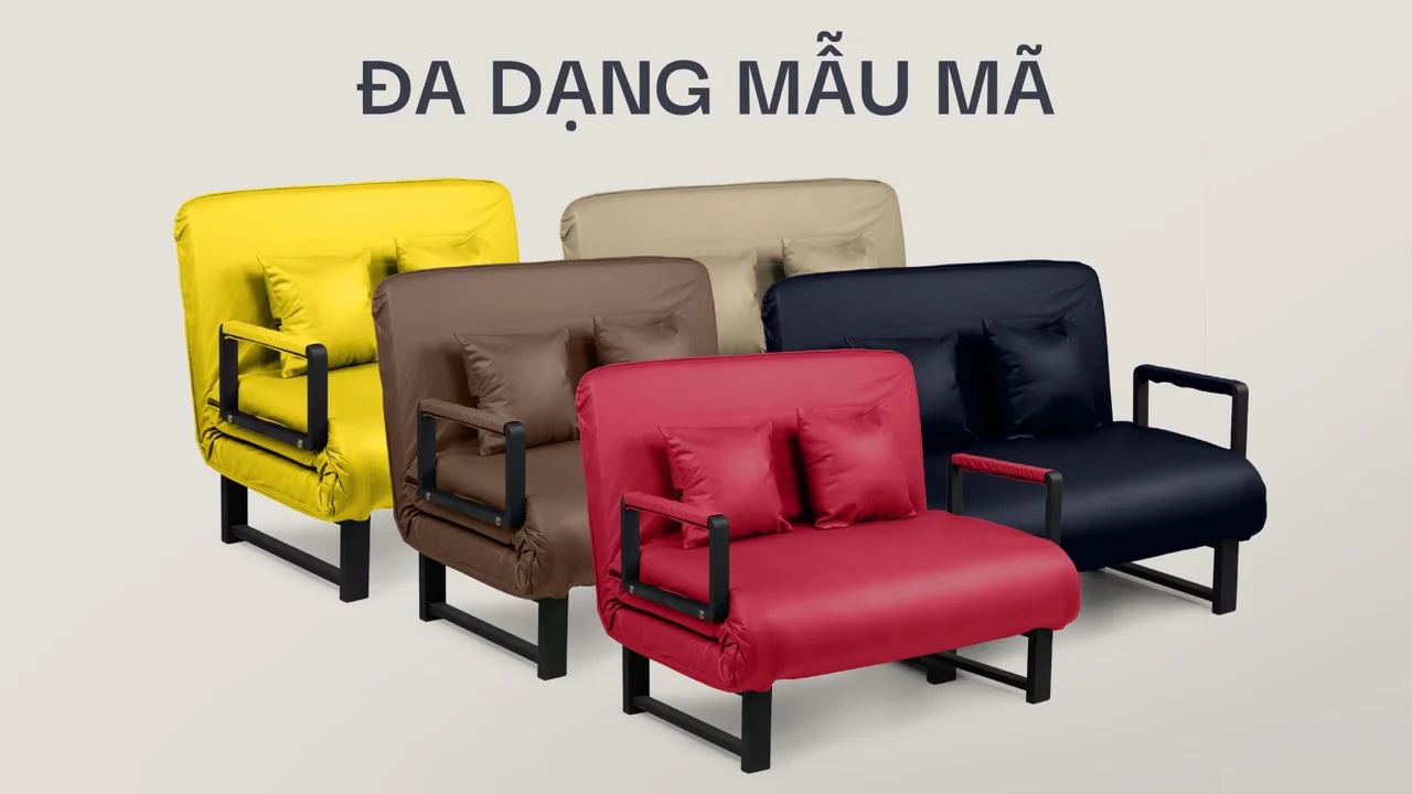 Sofa Giường Da HAKAWA SFD-80 17 5 tùy chọn màu sắc Nâu, Xanh đen, Kem, Vàng và Đỏ