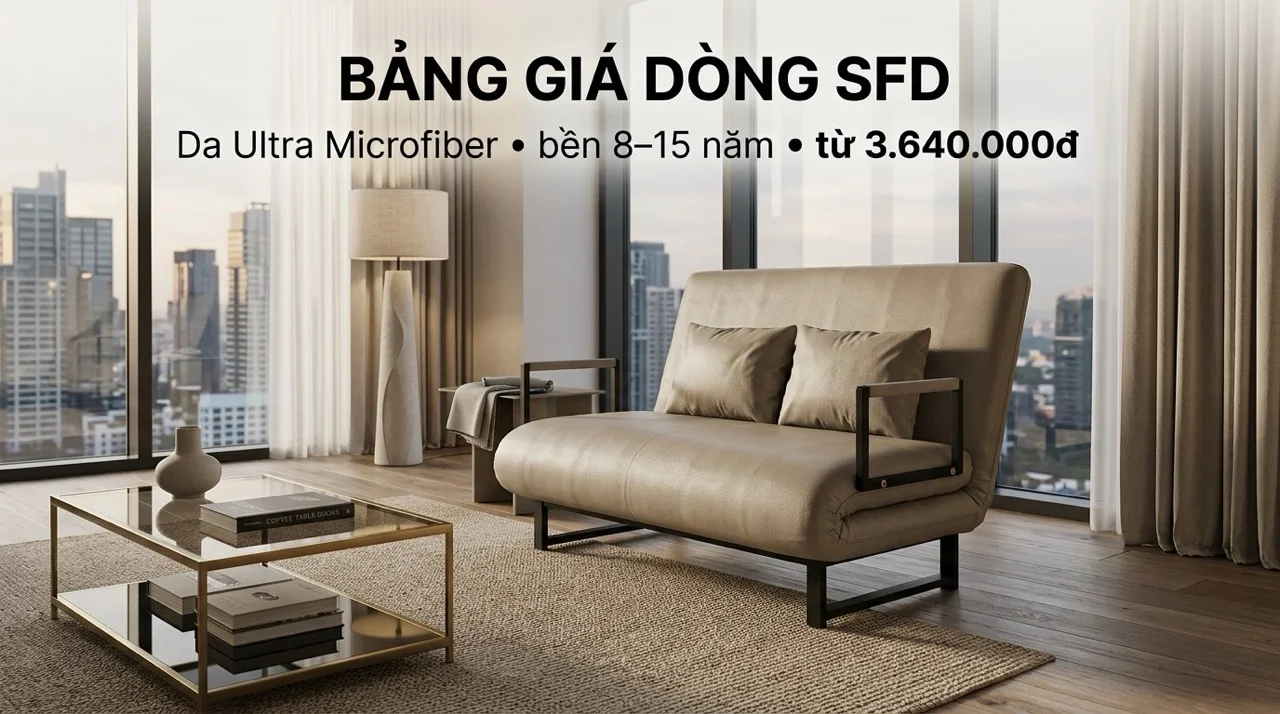 Bảng Giá Sofa Giường HAKAWA Cập Nhật Mới Nhất 8 Bảng Giá Dòng SFD -Sofa Giường Da Ultra Microfiber Cao Cấp