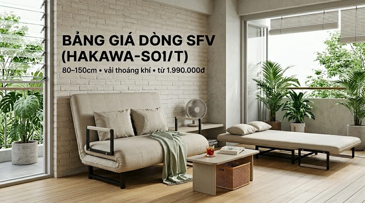 Bảng Giá Sofa Giường HAKAWA Cập Nhật Mới Nhất 6 Bảng Giá Dòng SFV -Sofa Giường Vải Thoáng Khí