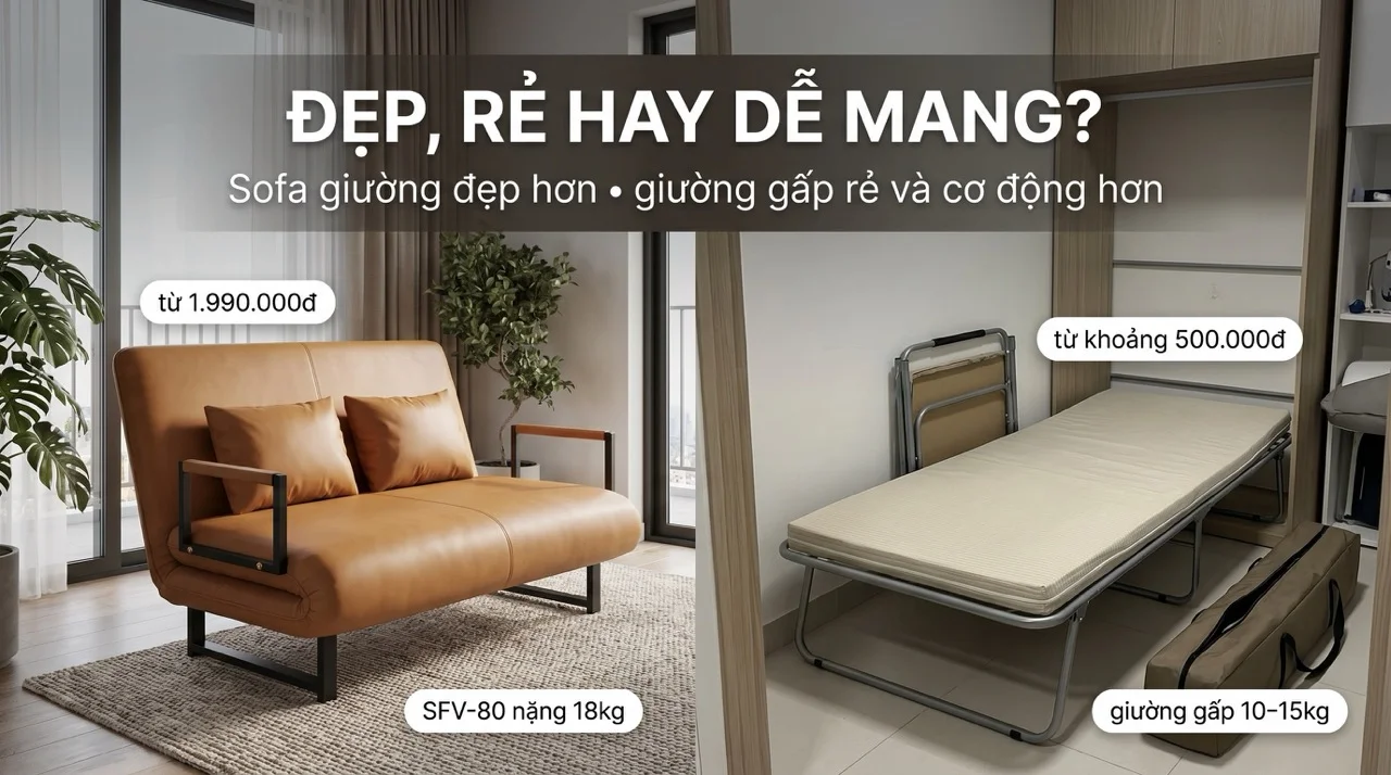 Sofa Giường Hay Giường Gấp - Nên Chọn Loại Nào? 9 Bảng So Sánh Tổng Hợp Sofa Giường vs. Giường Gấp