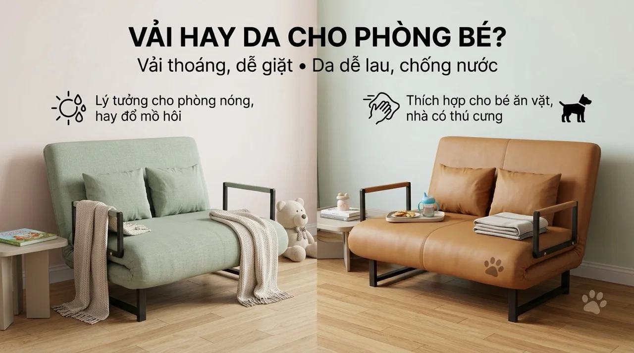 Sofa Giường Cho Trẻ Em - An Toàn & Phù Hợp Lứa Tuổi Nào? 7 Chất Liệu Bọc - Da Hay Vải An Toàn Hơn Cho Bé