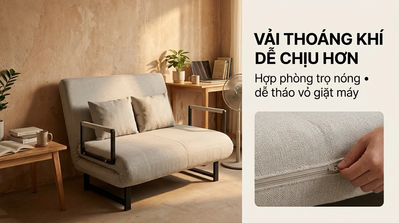 Sofa Giường Cho Phòng Trọ Sinh Viên - Nhỏ Gọn, Giá Rẻ 7 Chất Liệu Vải -Lý Do Quan Trọng Với Phòng Trọ