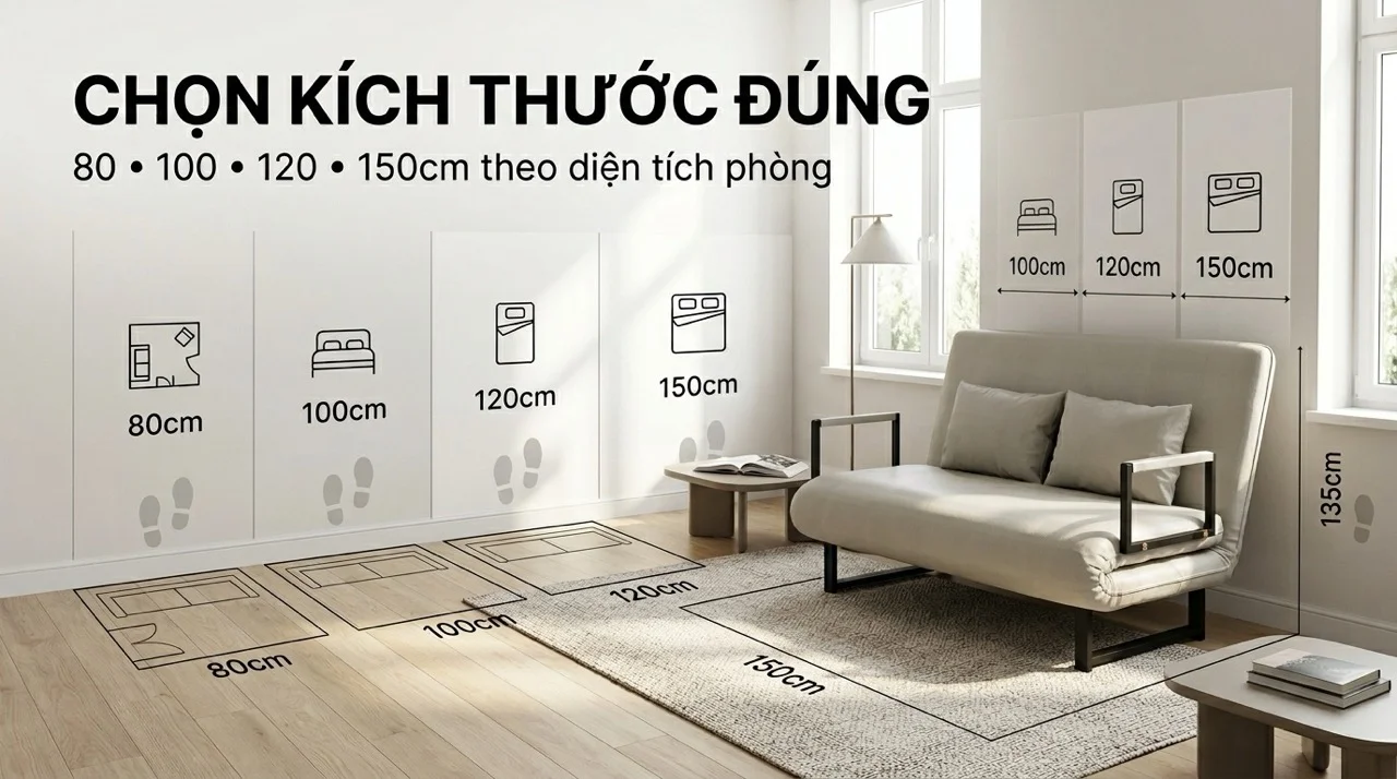 Sofa Giường Gấp Gọn - Giải Pháp Tiết Kiệm Diện Tích 8 Chọn Kích Thước Sofa Giường Gấp Gọn Theo Diện Tích Phòng