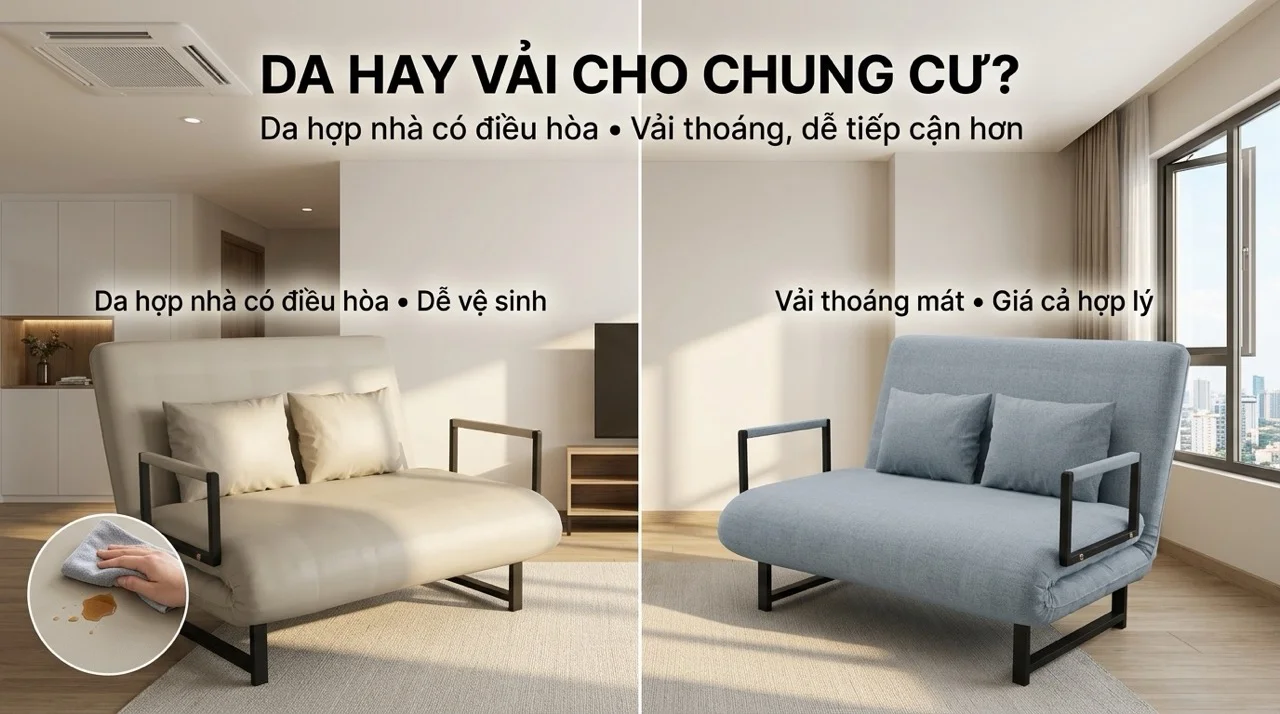 Sofa Giường Cho Chung Cư - Chọn Size Nào Vừa Phòng Khách? 8 Da Hay Vải -Chất Liệu Nào Hợp Chung Cư