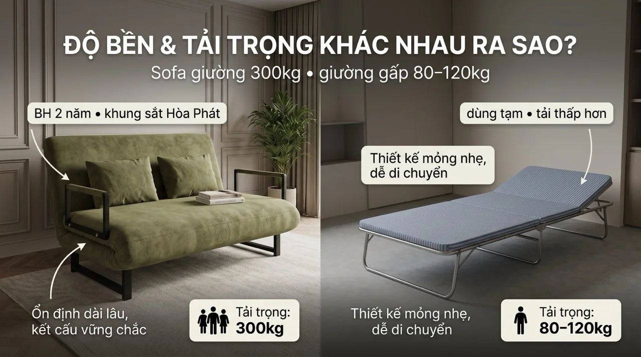 Sofa Giường Hay Giường Gấp - Nên Chọn Loại Nào? 8 Độ Bền & Tải Trọng