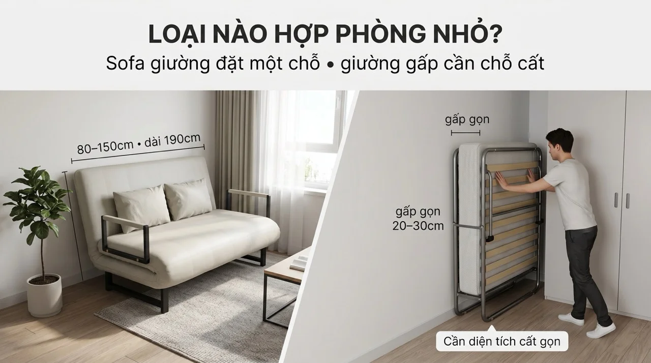 Sofa Giường Hay Giường Gấp - Nên Chọn Loại Nào? 6 Không Gian & Kích Thước Sử Dụng