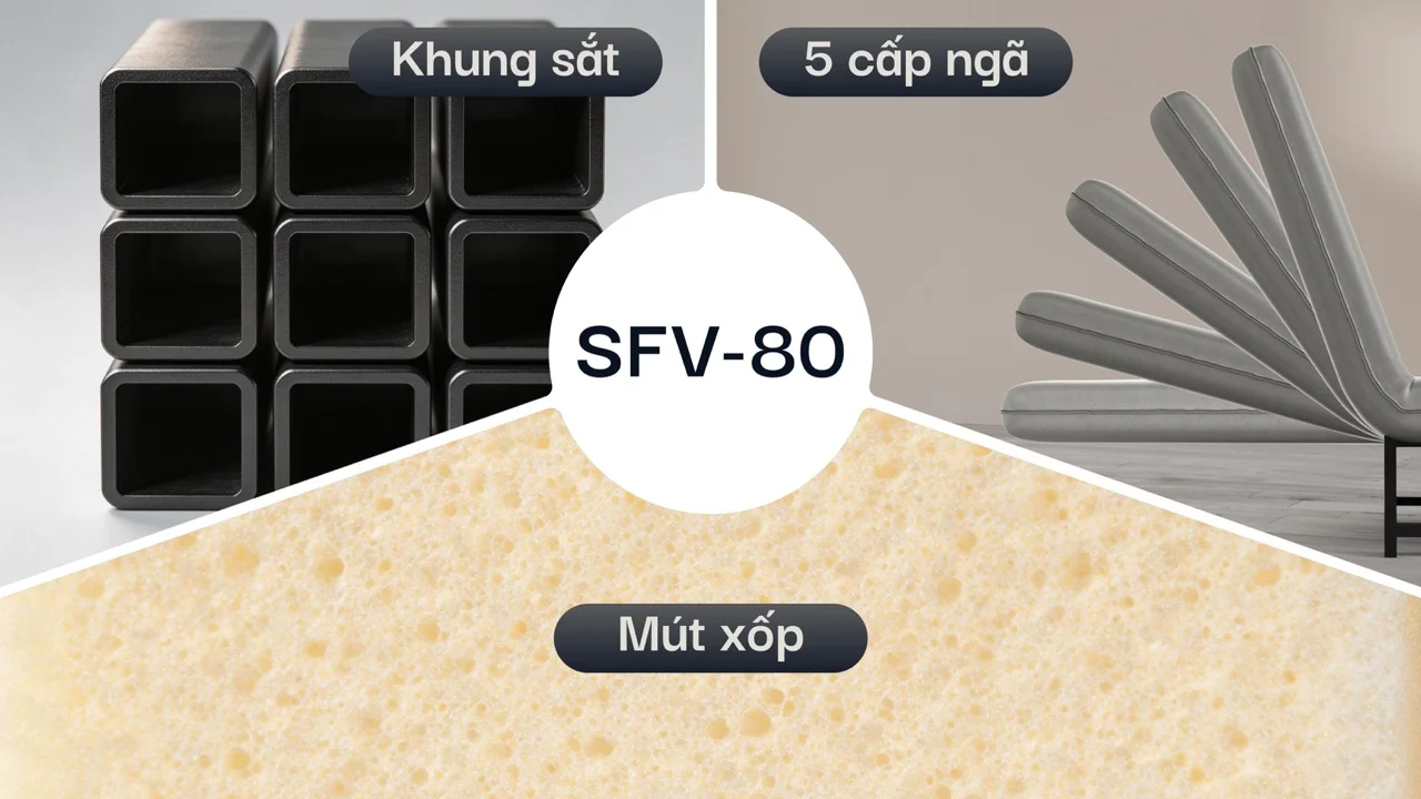 Sofa Giường Vải HAKAWA SFV-80 14 Khung sắt, mút xốp và cơ chế 5 cấp ngả