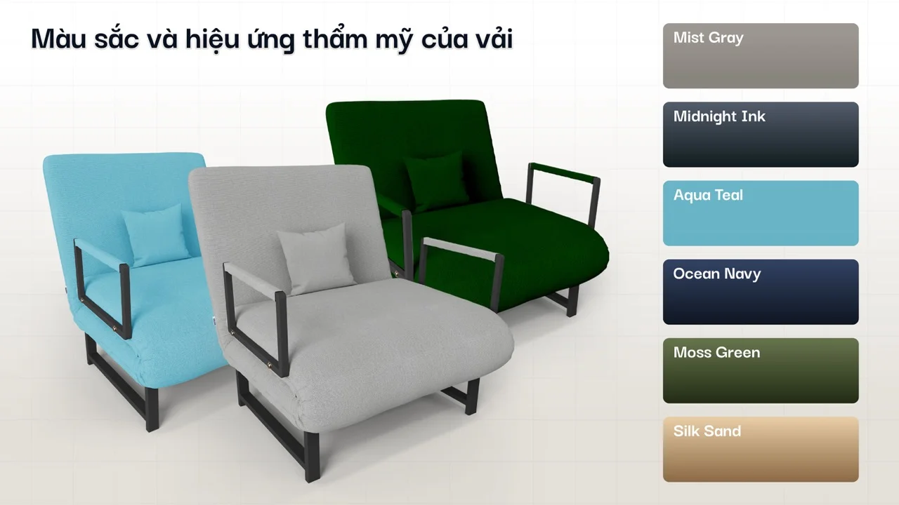 Sofa Giường Vải HAKAWA SFV-80 15 Màu sắc và hiệu ứng thẩm mỹ của vải