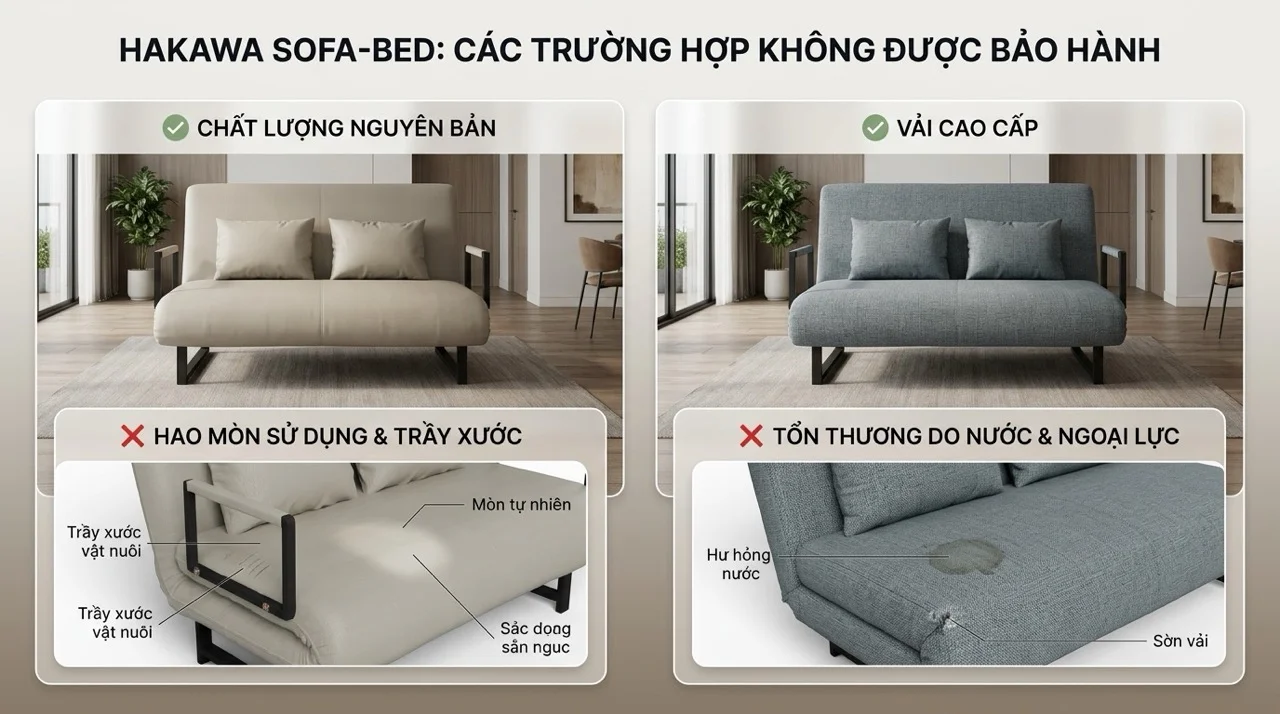 Bảo Hành Sofa Giường HAKAWA - 2 Năm Chính Hãng 7 Những Gì KHÔNG Được Bảo Hành