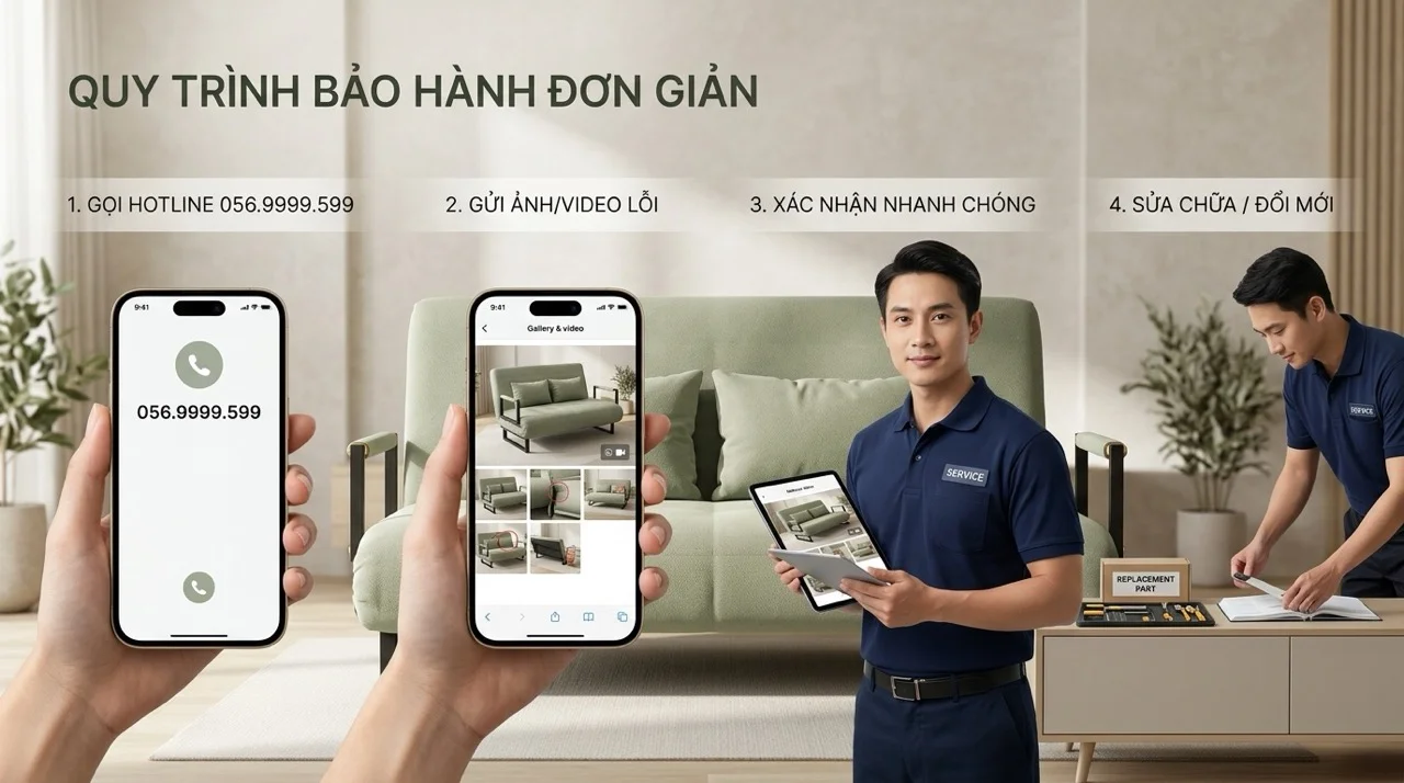 Bảo Hành Sofa Giường HAKAWA - 2 Năm Chính Hãng 8 Quy Trình Yêu Cầu Bảo Hành sofa