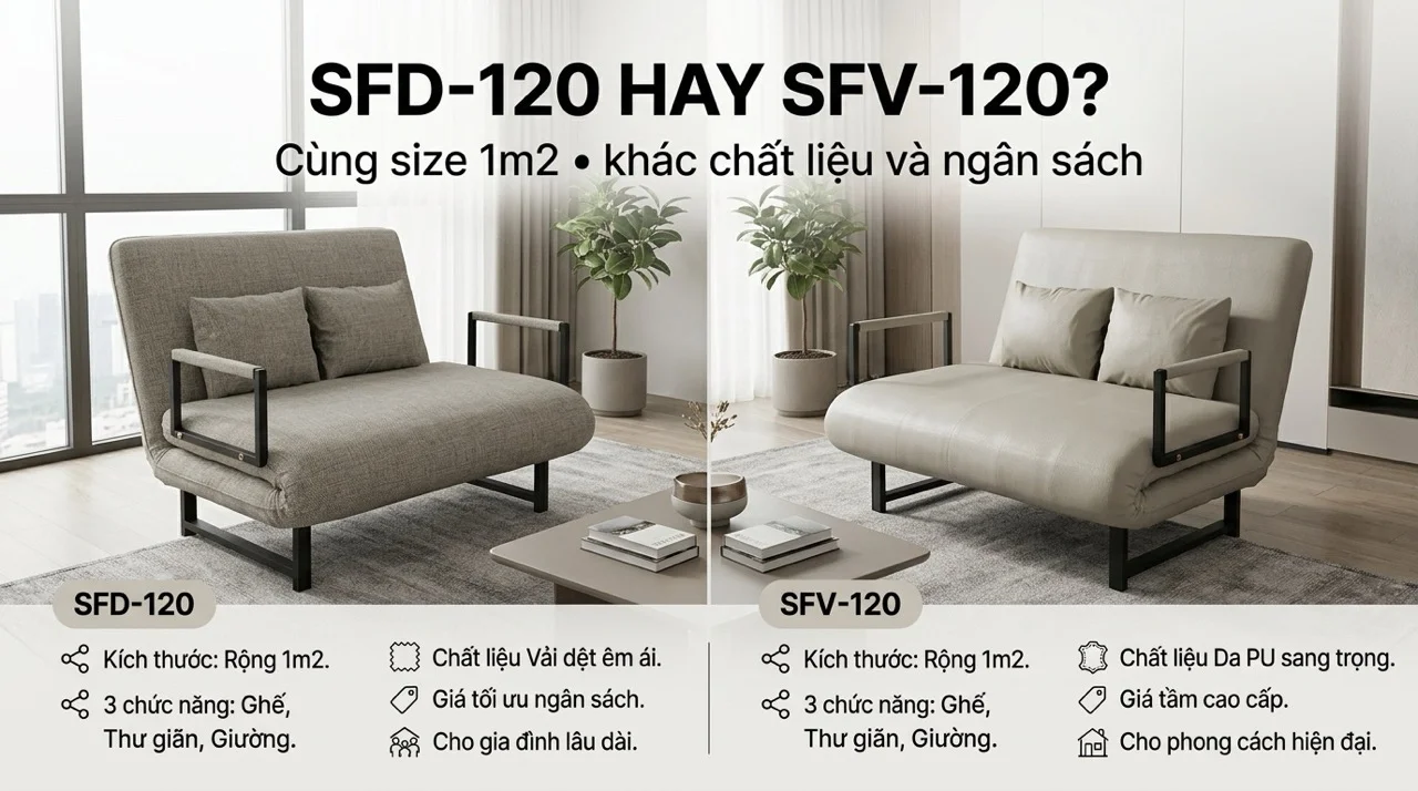 Sofa Giường Cho Chung Cư - Chọn Size Nào Vừa Phòng Khách? 10 SFD-120 Hay SFV-120 -Nên Chọn Model Nào Cho Chung Cư