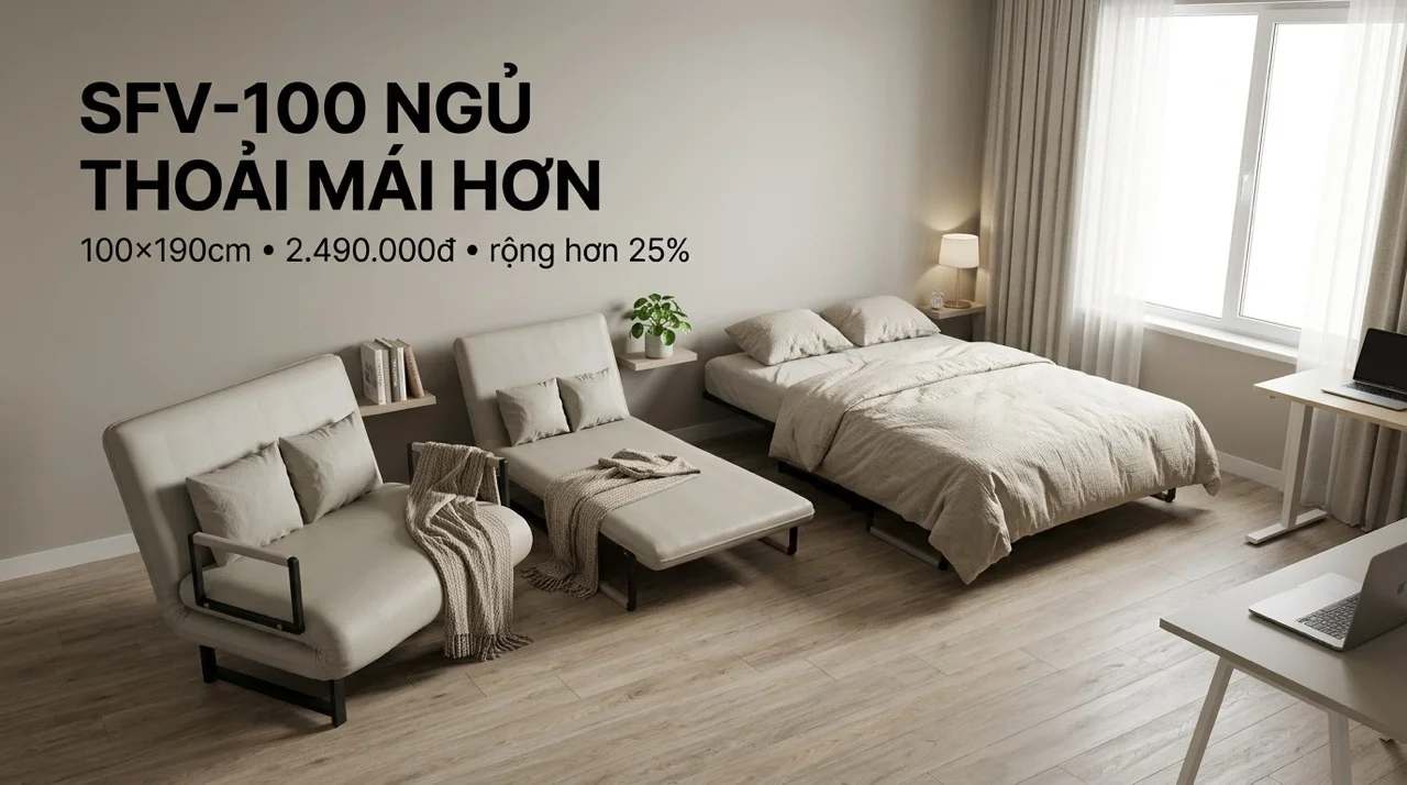 Sofa Giường Cho Phòng Trọ Sinh Viên - Nhỏ Gọn, Giá Rẻ 9 SFV-100 -Ngủ Thoải Mái Hơn, Giá Vừa Phải