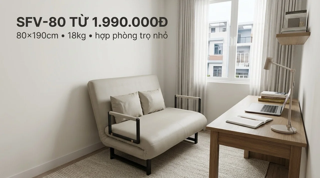 Sofa Giường Cho Phòng Trọ Sinh Viên - Nhỏ Gọn, Giá Rẻ 8 SFV-80 -Lựa Chọn Số 1 Cho Phòng Chật