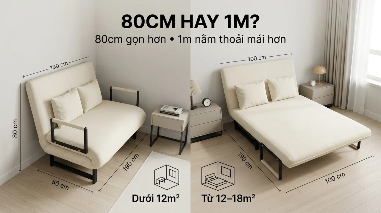 Sofa Giường Đơn 80cm & 1m - Gọn Nhẹ Cho 1 Người 7 So Sánh 80cm và 1m – Chọn Kích Thước Nào