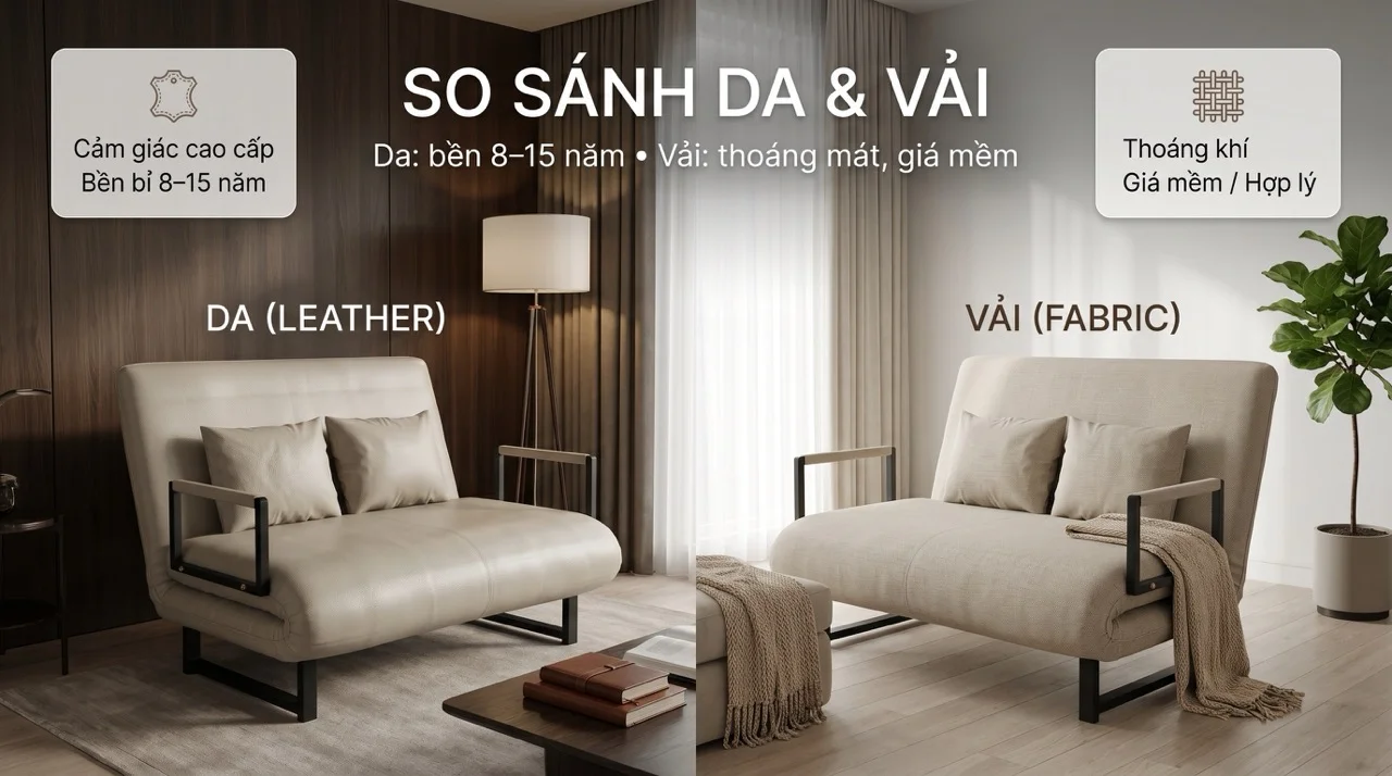 Sofa Giường Cao Cấp Bọc Da - Đáng Đầu Tư Không? 8 So Sánh Chi Phí Thực Tế Sofa Giường Da vs Dòng Vải