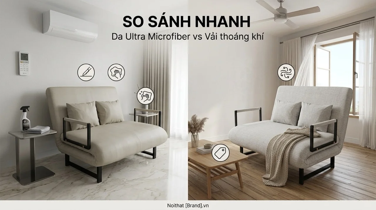 So Sánh Sofa Giường Da Và Vải - Chọn Loại Nào Phù Hợp? 6 So sánh dòng sofa giường da Utral Microfiber (SFD) và vải thoáng khi (SFV)