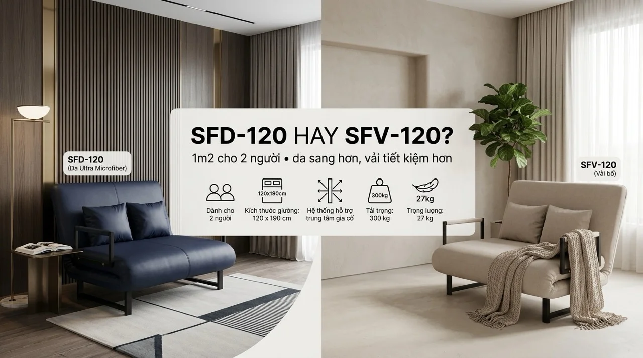 Sofa Giường Đôi 1m2 & 1m5 - Cho 2 Người Ngủ Thoải Mái 8 Sofa Giường 1m2 - 4 Model, Chọn Da Hay Vải