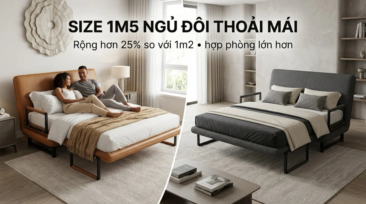 Sofa Giường Đôi 1m2 & 1m5 - Cho 2 Người Ngủ Thoải Mái 9 Sofa Giường 1m5 - Ngủ Đôi Thực Sự Thoải Mái