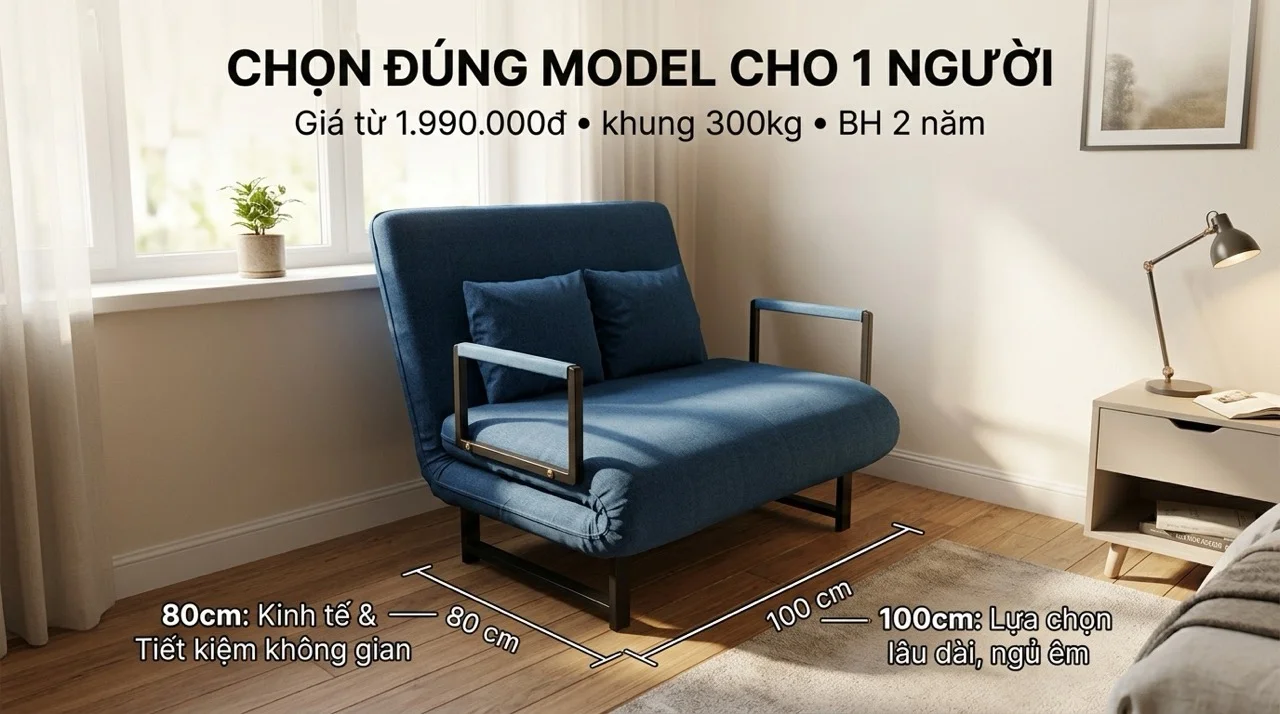 Sofa Giường Đơn 80cm & 1m - Gọn Nhẹ Cho 1 Người 6 Sofa Giường Đơn Là Gì Phù Hợp Với Ai