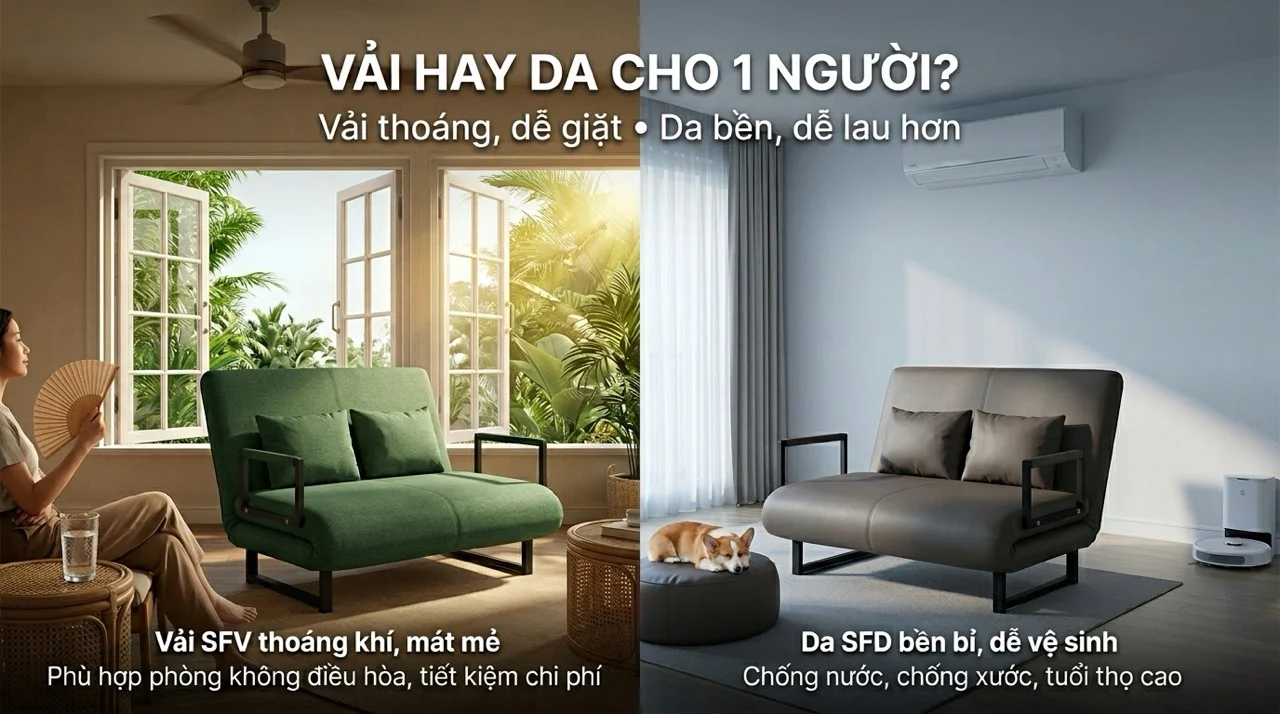Sofa Giường Đơn 80cm & 1m - Gọn Nhẹ Cho 1 Người 9 Sofa Giường Đơn Vải Hay Da Chọn Theo Điều Kiện Sống