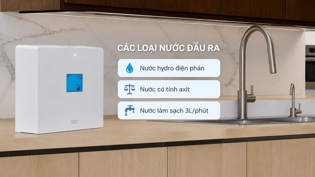 Máy lọc nước ion kiềm TRIM ION NEO 14 3 loại nước đầu ra và cách dùng trong sinh hoạt
