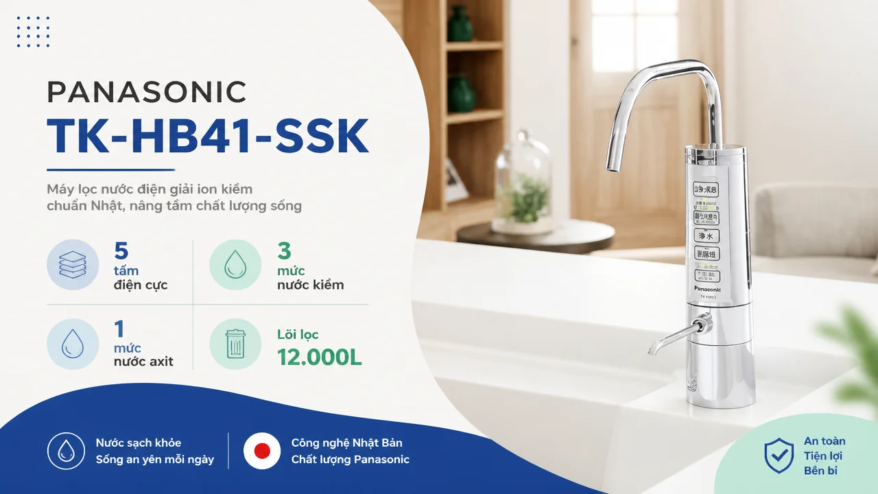 Máy lọc nước ion kiềm Panasonic TK-HB41-SSK 12 Công nghệ điện phân tuần hoàn với 5 tấm điện cực