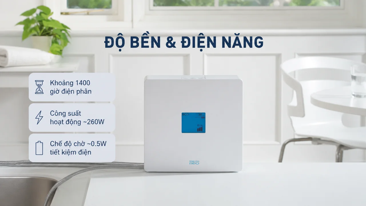 Máy lọc nước ion kiềm TRIM ION GRACIA-L 14 Độ bền, điện năng và chi phí vận hành lâu dài