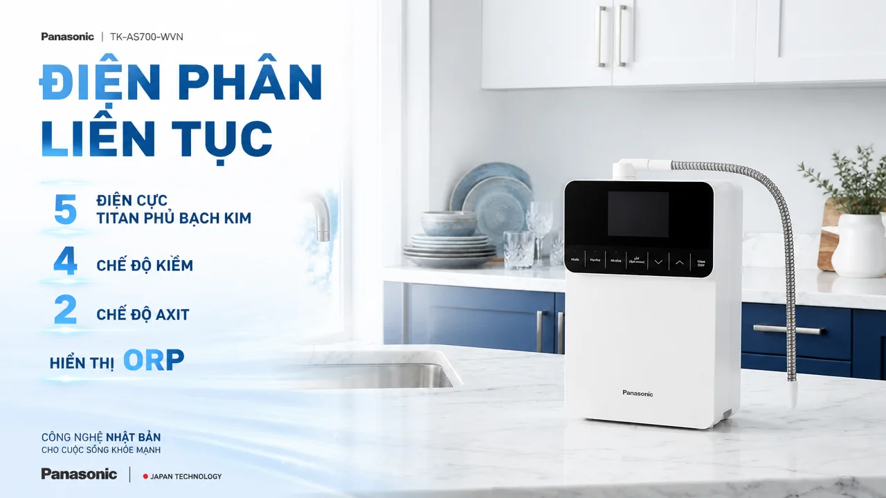 Máy lọc nước ion kiềm Panasonic TK-AS700-WVN 12 Giải pháp điện phân liên tục sử dụng hệ 5 điện cực tiên tiến