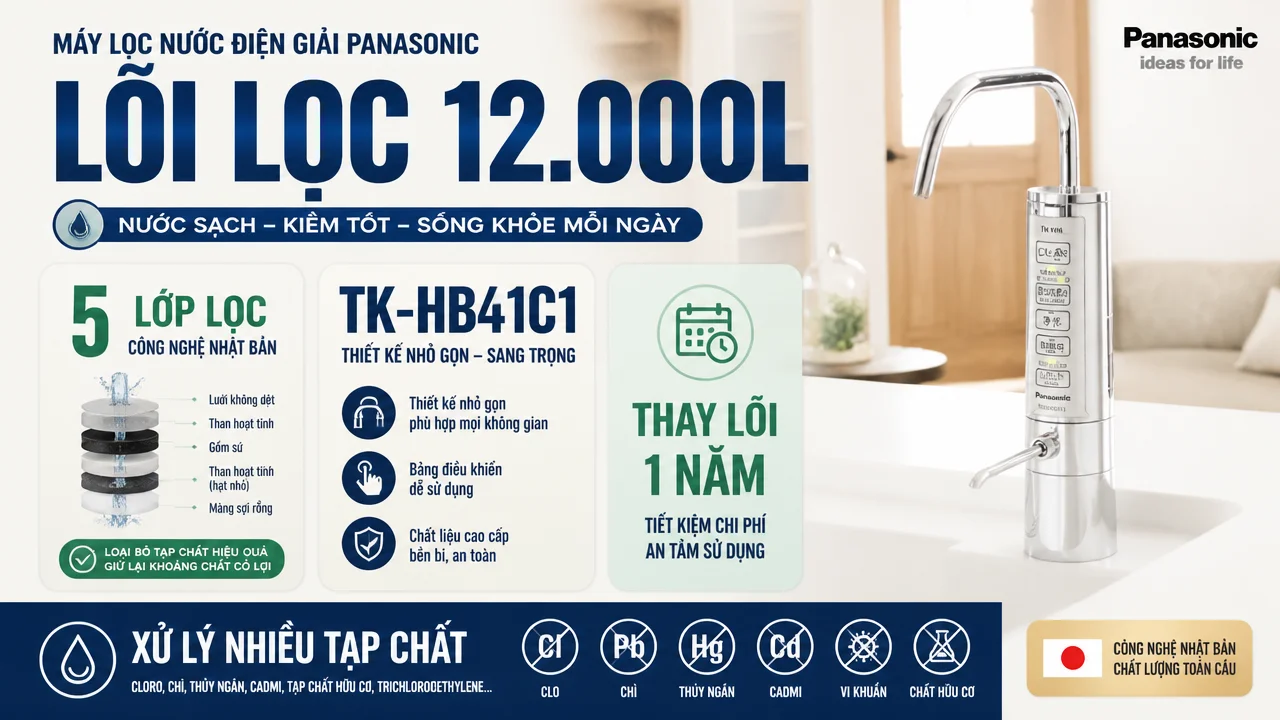 Máy lọc nước ion kiềm Panasonic TK-HB41-SSK 15 Hệ lõi lọc nhiều lớp và khả năng xử lý 12.000L nước