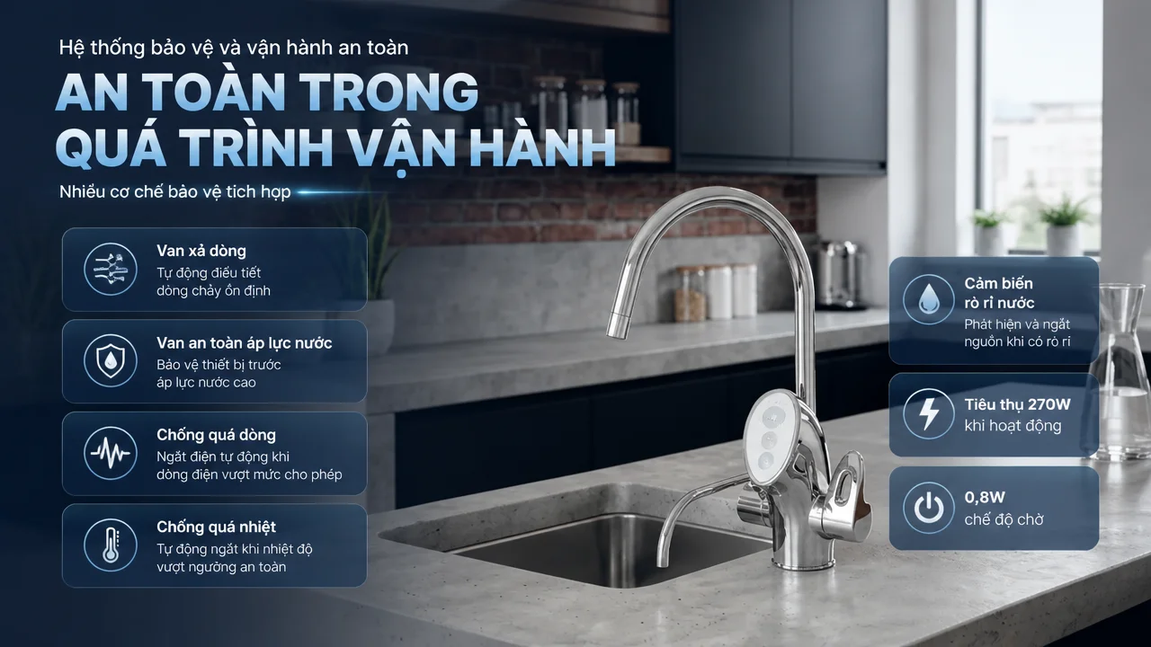 Máy lọc nước ion kiềm Trim Ion US-100L 17 Hệ thống bảo vệ trong quá trình vận hành