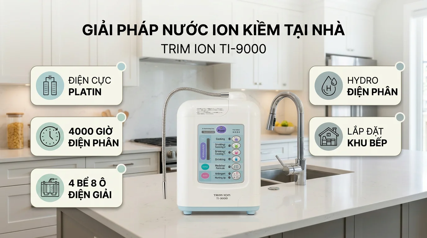Máy lọc nước ion kiềm TRIM ION TI - 9000 17 Kích thước gọn cho khu vực bếp và điểm lấy nước