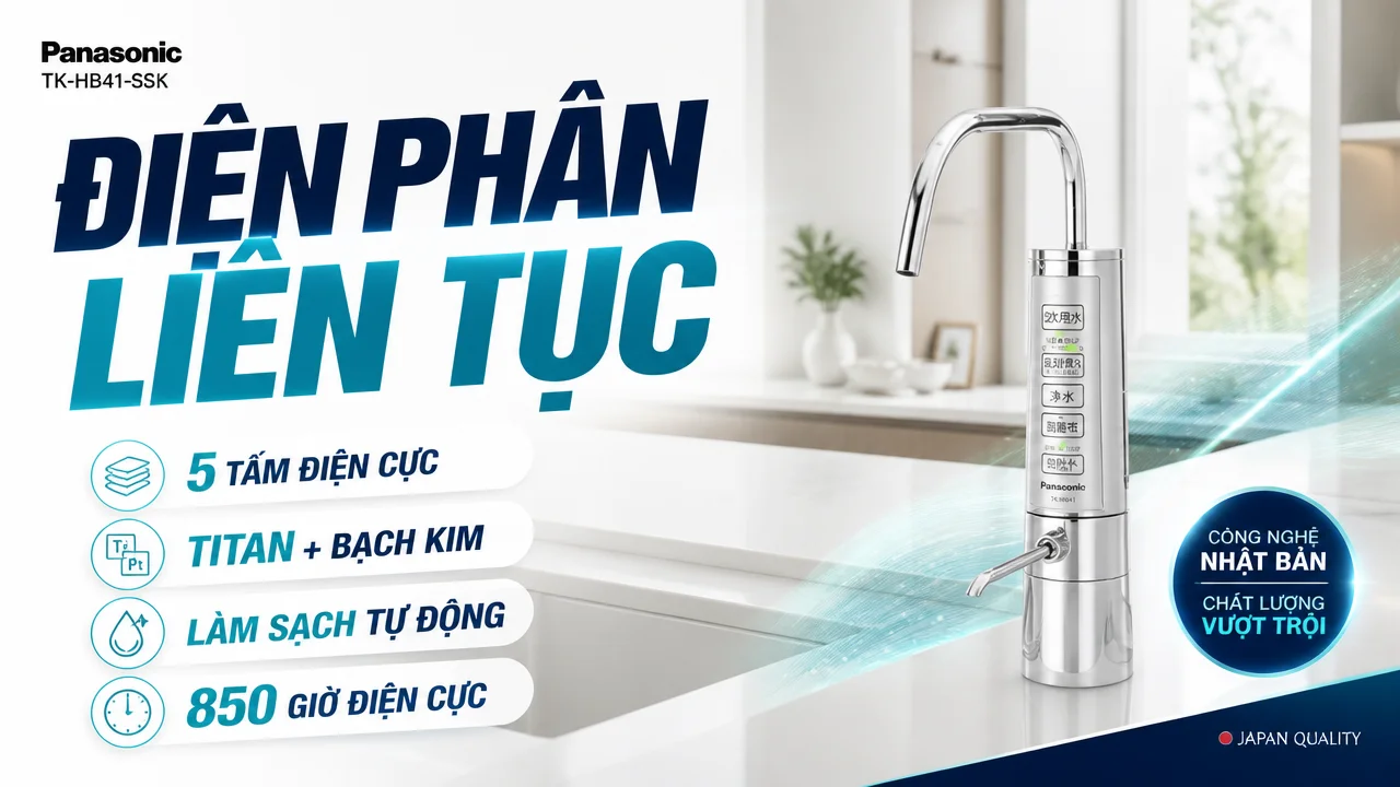 Máy lọc nước ion kiềm Panasonic TK-HB41-SSK 13 Làm sạch điện cực tự động giúp duy trì hiệu suất sử dụng